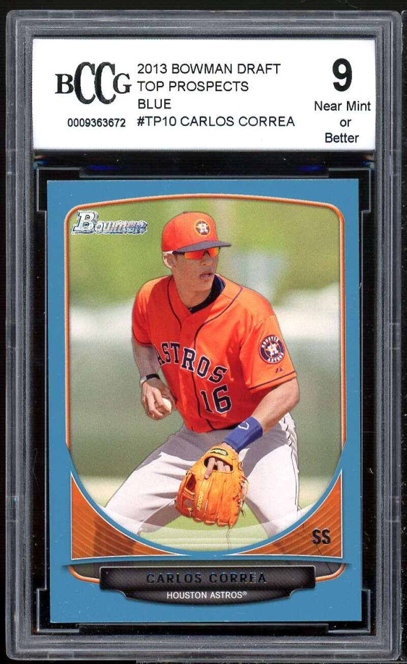 Carlos Correa Rookie Card 2013 Bowman Draft Top Prospects Blue #TP10 BGS BCCG 9 Image 1