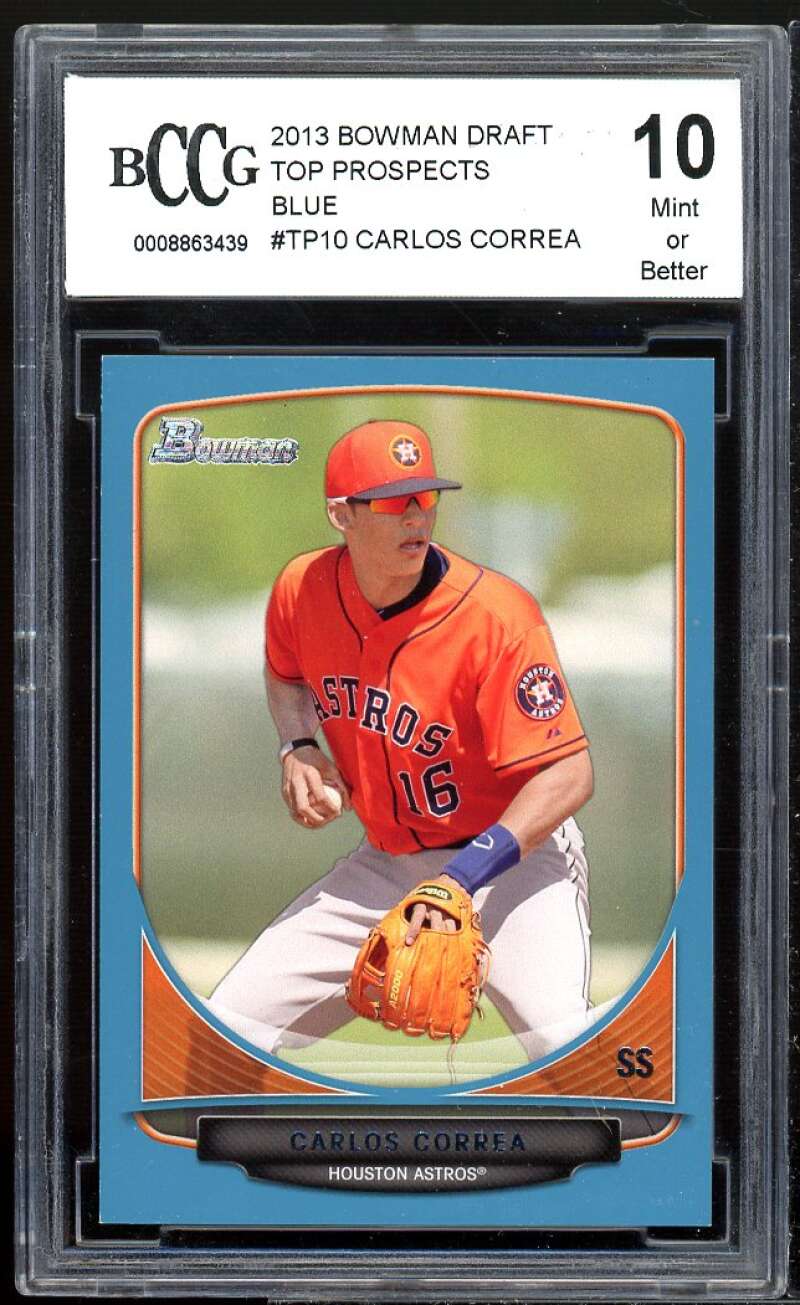 Carlos Correa Rookie Card 2013 Bowman Draft Top Prospects Blue #TP10 BGS BCCG 10 Image 1