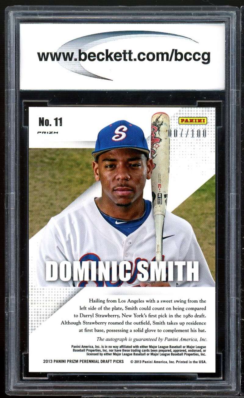 Dominic Smith 2013 Panini Prizm Perennial Draft Red Prizms Auto #11 BGS BCCG 10 Image 2