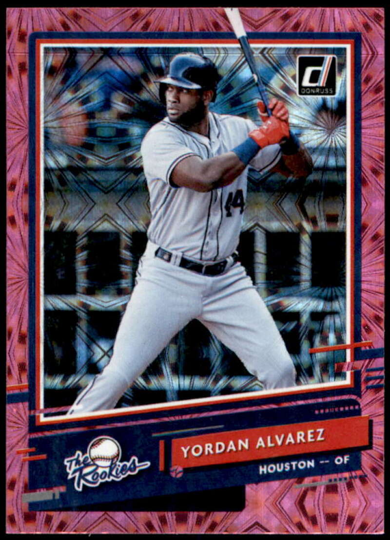 Yordan Alvarez Rookie card 2020 Donruss The Rookies Pink Fireworks #1 Image 1