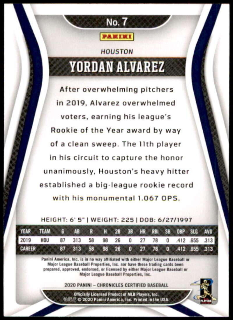 Yordan Alvarez Rookie card 2020 Certified Green #7 Image 2
