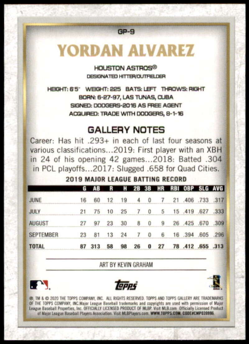 Yordan Alvarez Rookie card 2020 Topps Gallery National Baseball Card Day #GP9 Image 2