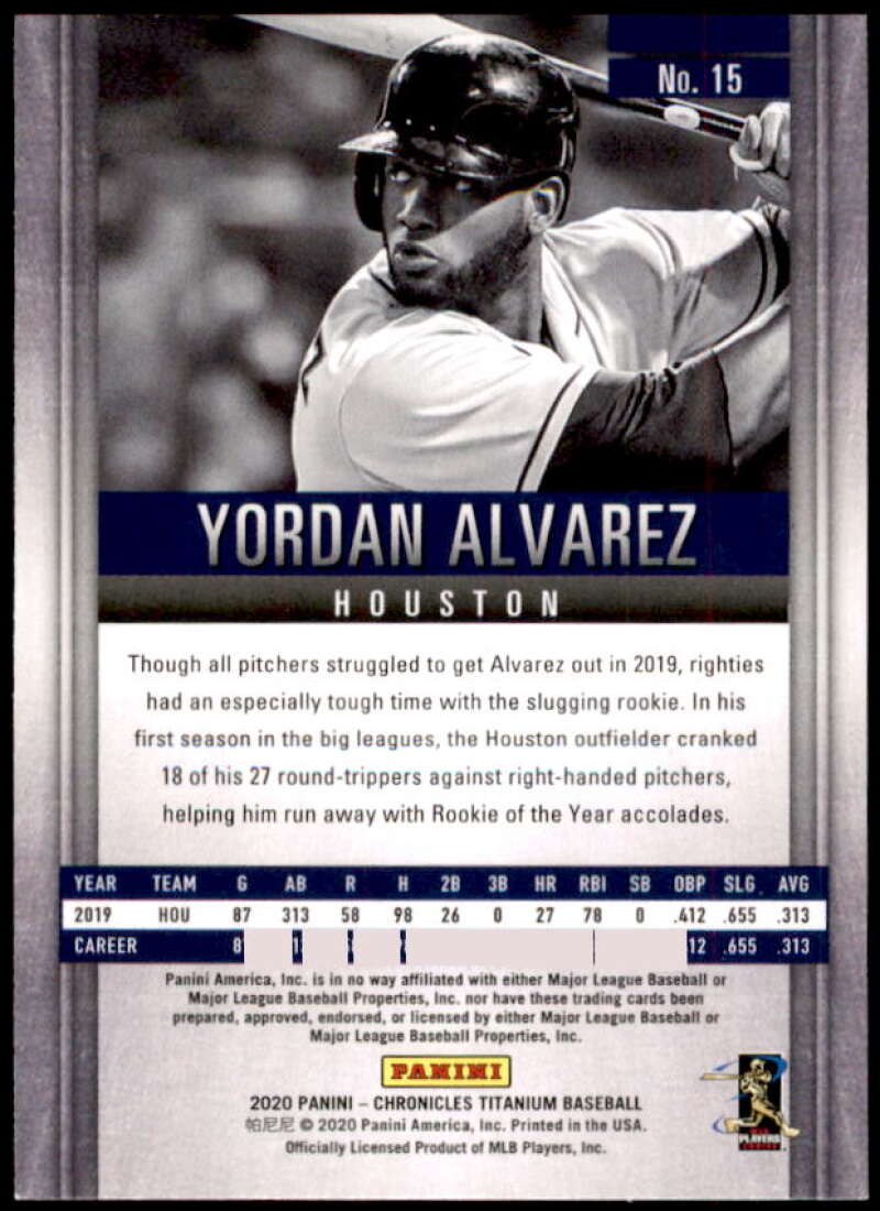 Yordan Alvarez Rookie card 2020 Panini Titanium #15 Image 2