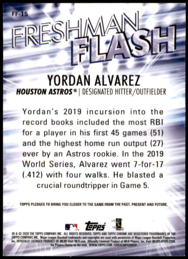 Yordan Alvarez Rookie card 2020 Topps Chrome Freshman Flash #FF15 Image 2