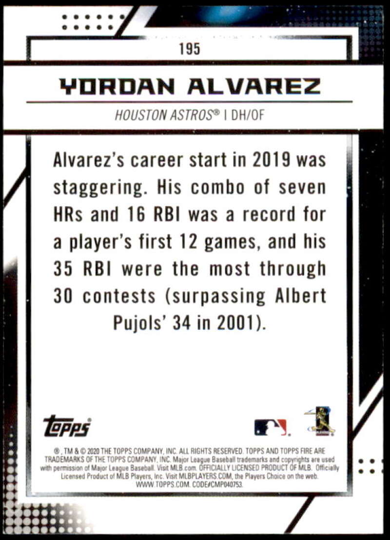 Yordan Alvarez Rookie card 2020 Topps Fire #195 Image 2