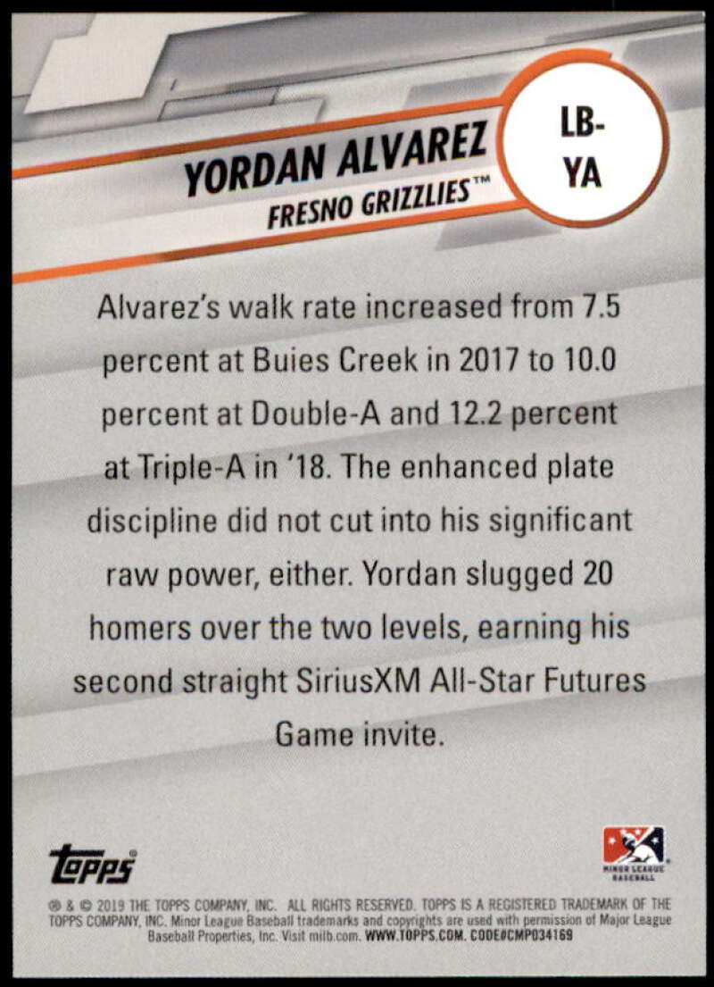 Yordan Alvarez Rookie card 2019 Topps Pro Debut MILB Leaps and Bounds #LBYA Image 2