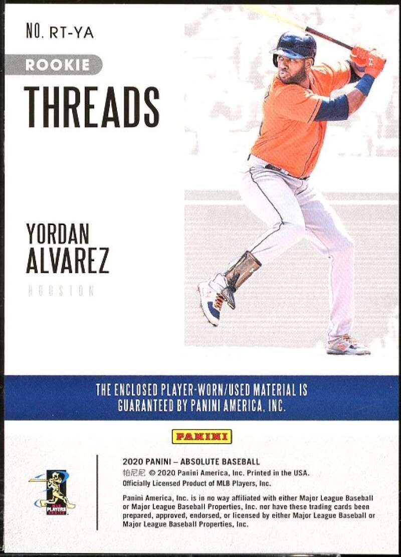 Yordan Alvarez Rookie card 2020 Absolute Rookie Threads #RTYA Image 2