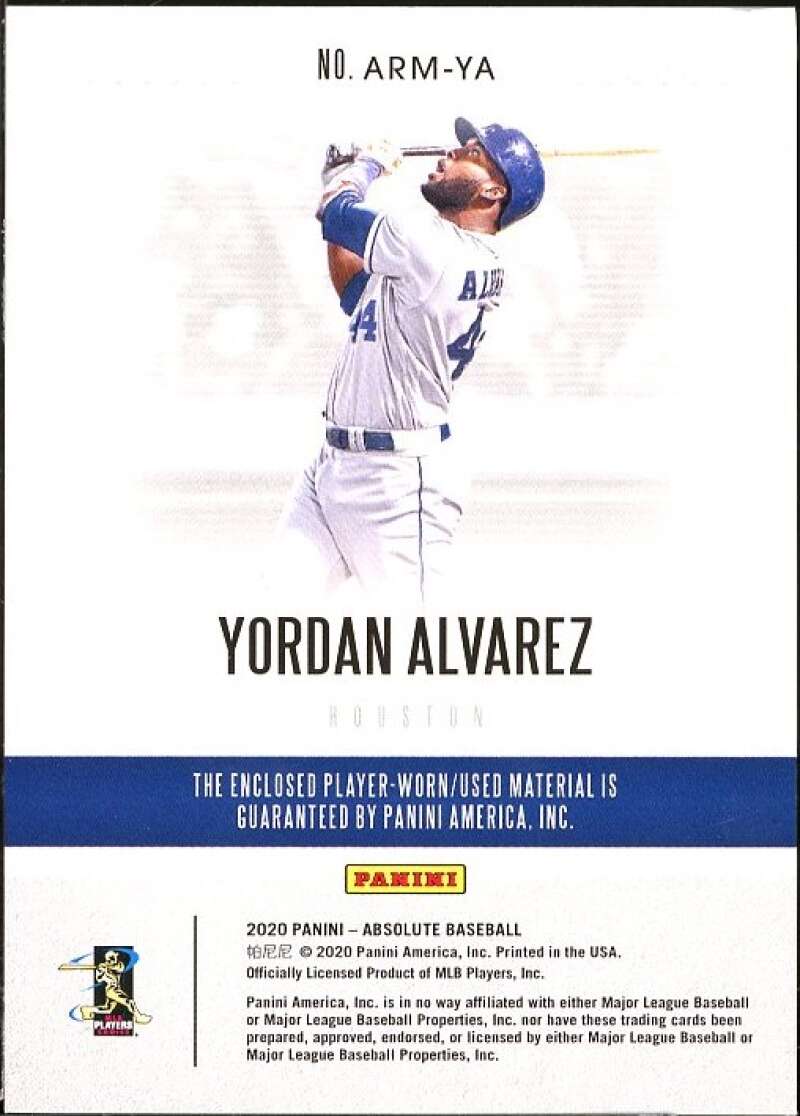 Yordan Alvarez Rookie card 2020 Absolute Absolute Rookie Materials #ARMYA Image 2