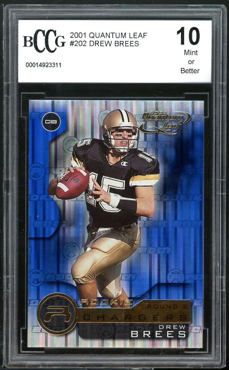 Drew Brees Rookie Card 2001 Quantum Leaf #202 New Orleans Saints BGS BCCG 10 Image 1