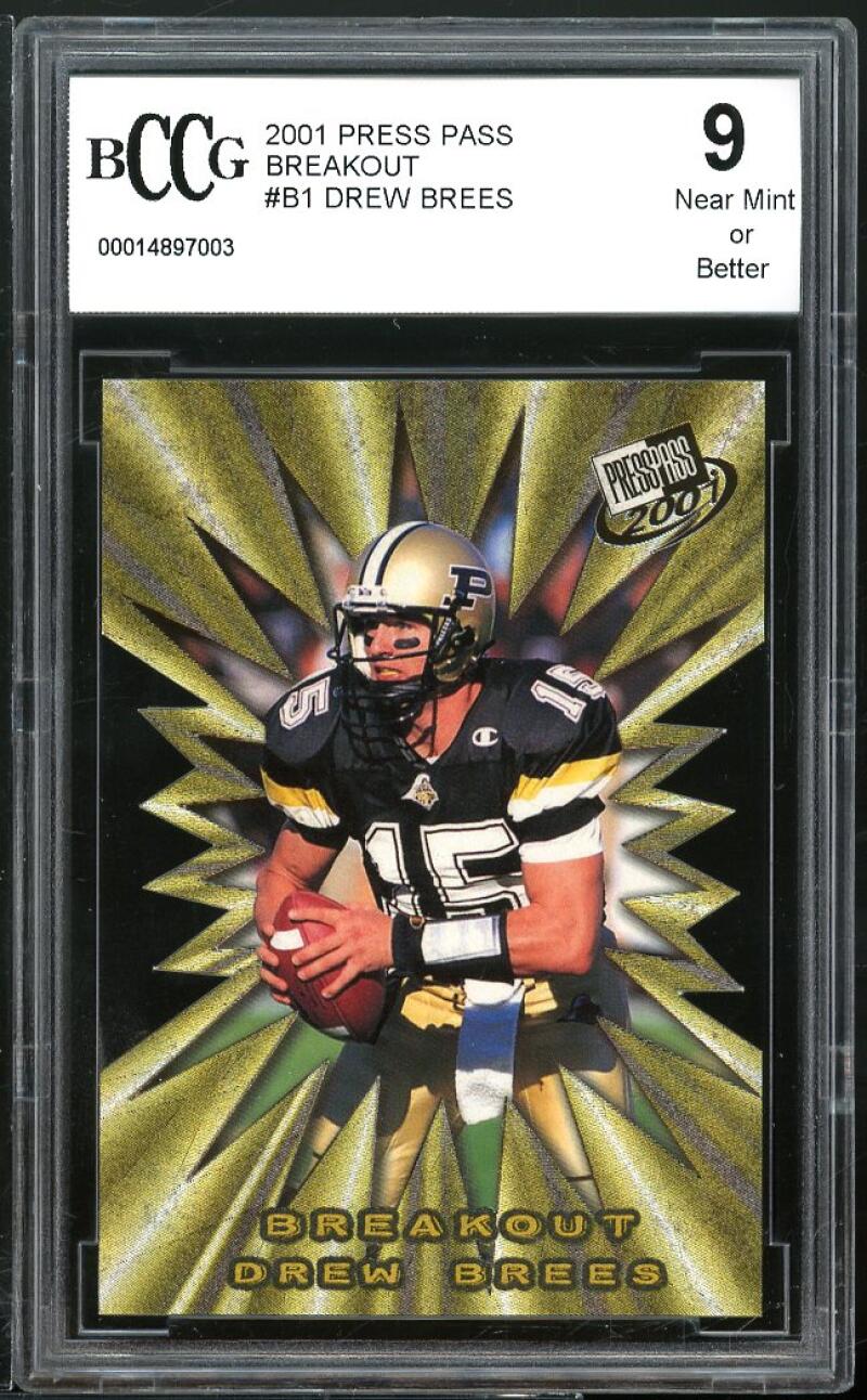 2001 press pass breakout #b1 DREW BREES new orleans saints rookie BGS BCCG 9 Image 1