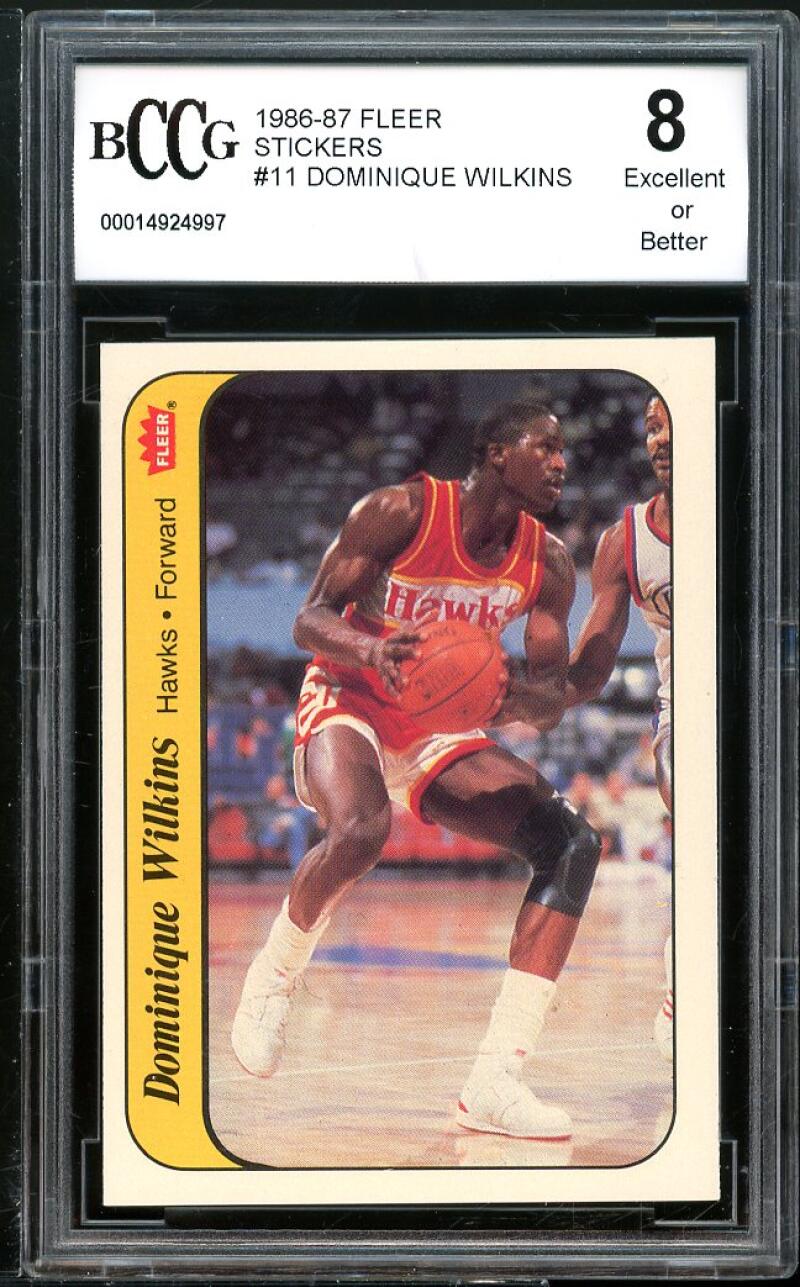 Dominique Wilkins Rookie Card 1986-87 Fleer Stickers #11 Hawks BGS BCCG 8 Image 1