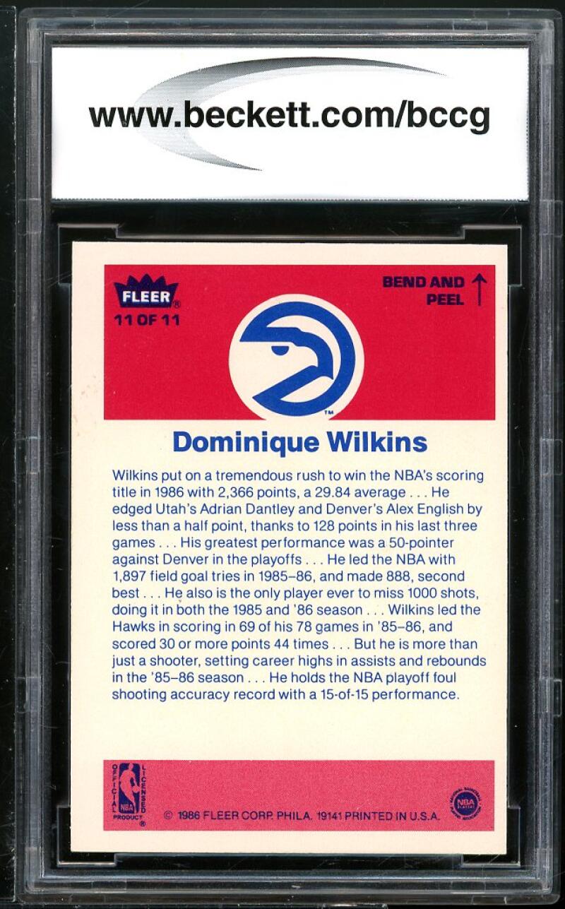 Dominique Wilkins Rookie Card 1986-87 Fleer Stickers #11 Hawks BGS BCCG 8 Image 2