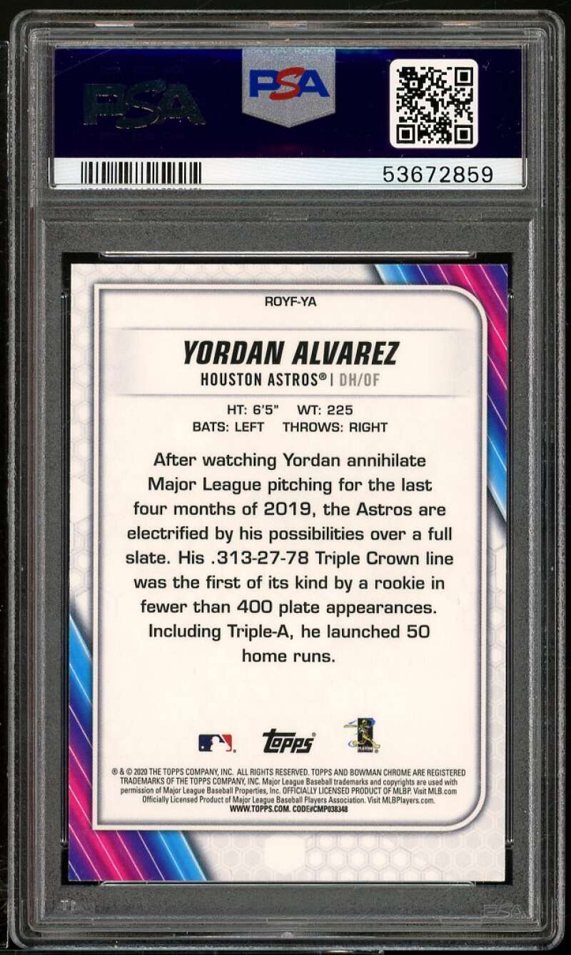 Yordan Alvarez Rookie Card 2020 Bowman Chrome ROY Favorites #YA PSA 9 Image 2