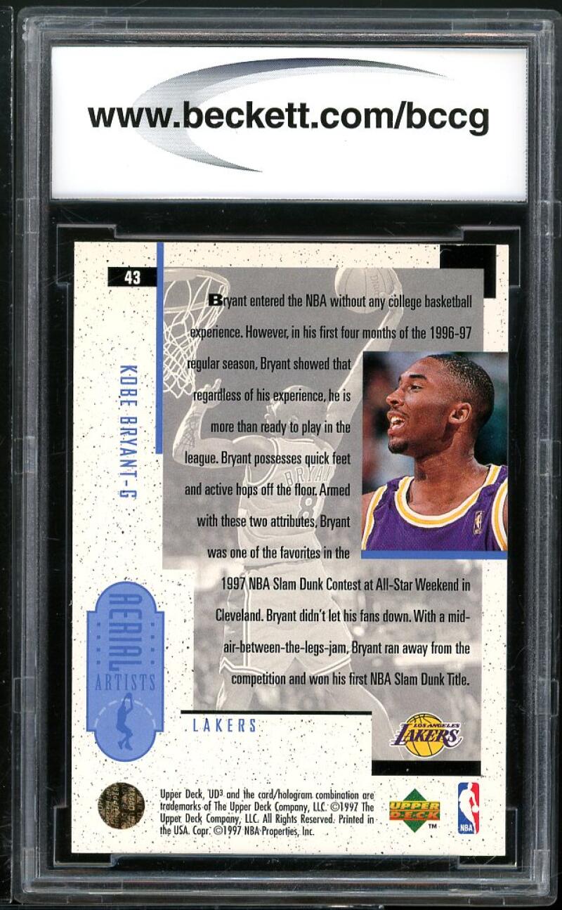 1996-97 UD3 #43 Kobe Bryant Rookie Card BGS BCCG 9 Near Mint+ Image 2