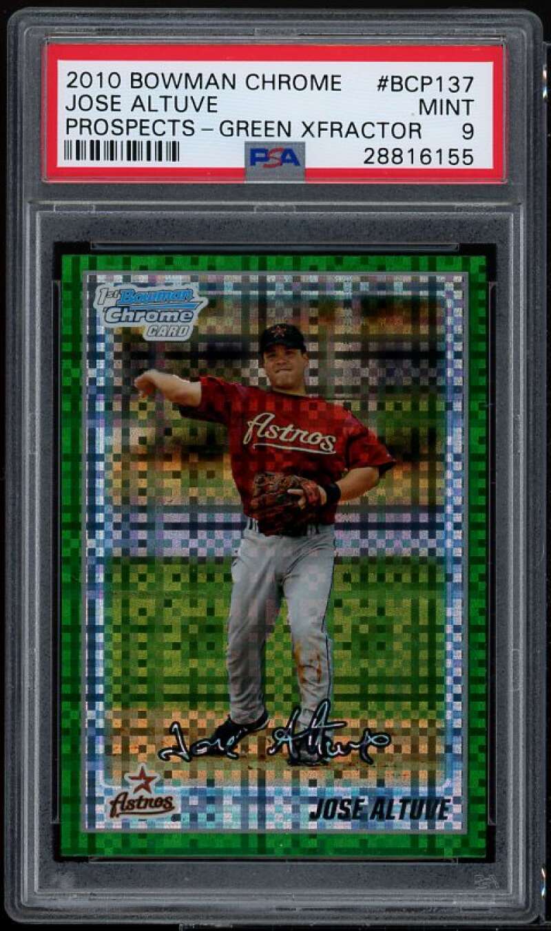 Jose Altuve Rookie 2010 Bowman Chrome Prospects Green X-Fractors #BCP137 PSA 9 Image 1