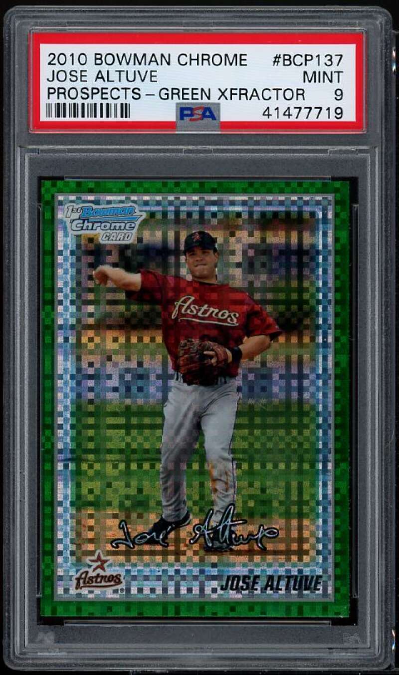 Jose Altuve Rookie 2010 Bowman Chrome Prospects Green X-Fractors #BCP137 PSA 9 Image 1