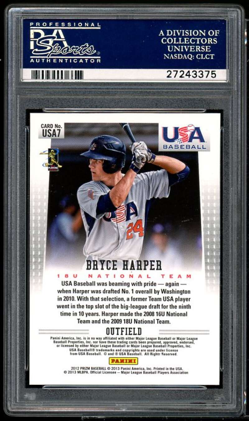 Bryce Harper Rookie Card 2012 Panini Prizm USA Baseball #USA7 PSA 10 Image 2