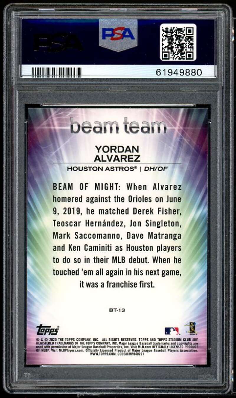 Yordan Alvarez Rookie Card 2020 Stadium Club Chrome Beam Team #BT13 PSA 9 Image 2