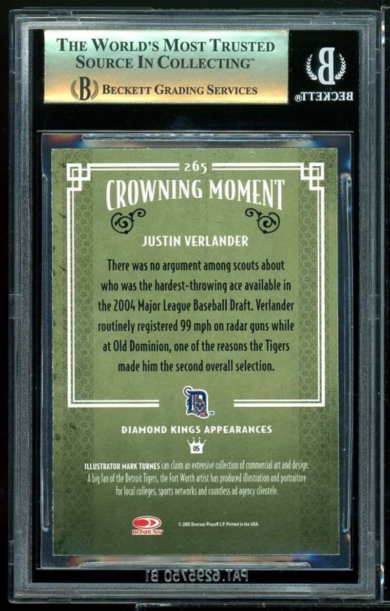 Justin Verlander Rookie Card 2005 Diamond Kings #265 (pop 6) BGS 9.5 Image 2