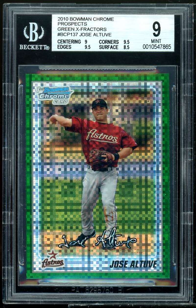 Jose Altuve Rookie 2010 Bowman Chrome Prospects Green X-Fractors #BCP137 BGS 9 Image 1