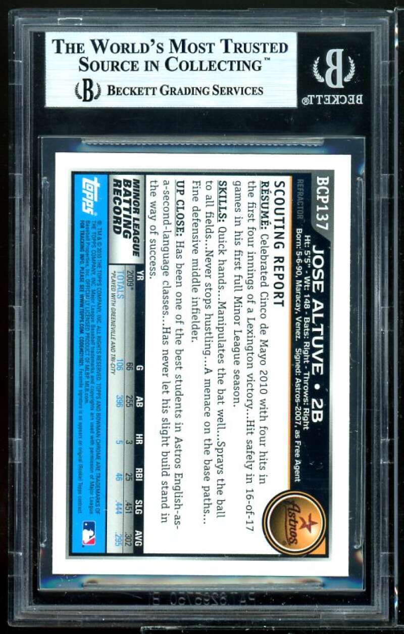 Jose Altuve Rookie 2010 Bowman Chrome Prospects Green X-Fractors #BCP137 BGS 9 Image 2