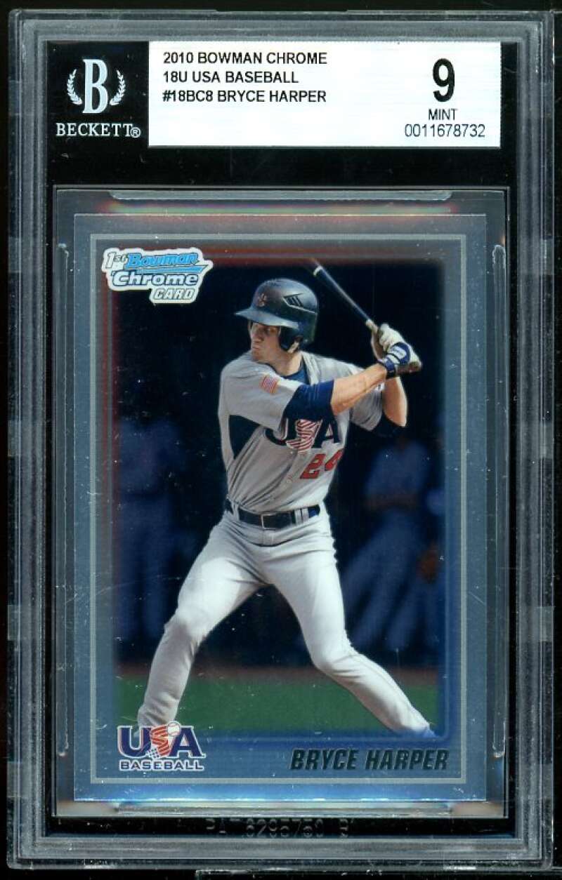 Bryce Harper Rookie Card 2010 Bowman Chrome 18U USA Baseball #USA18-BC8 BGS 9 Image 1