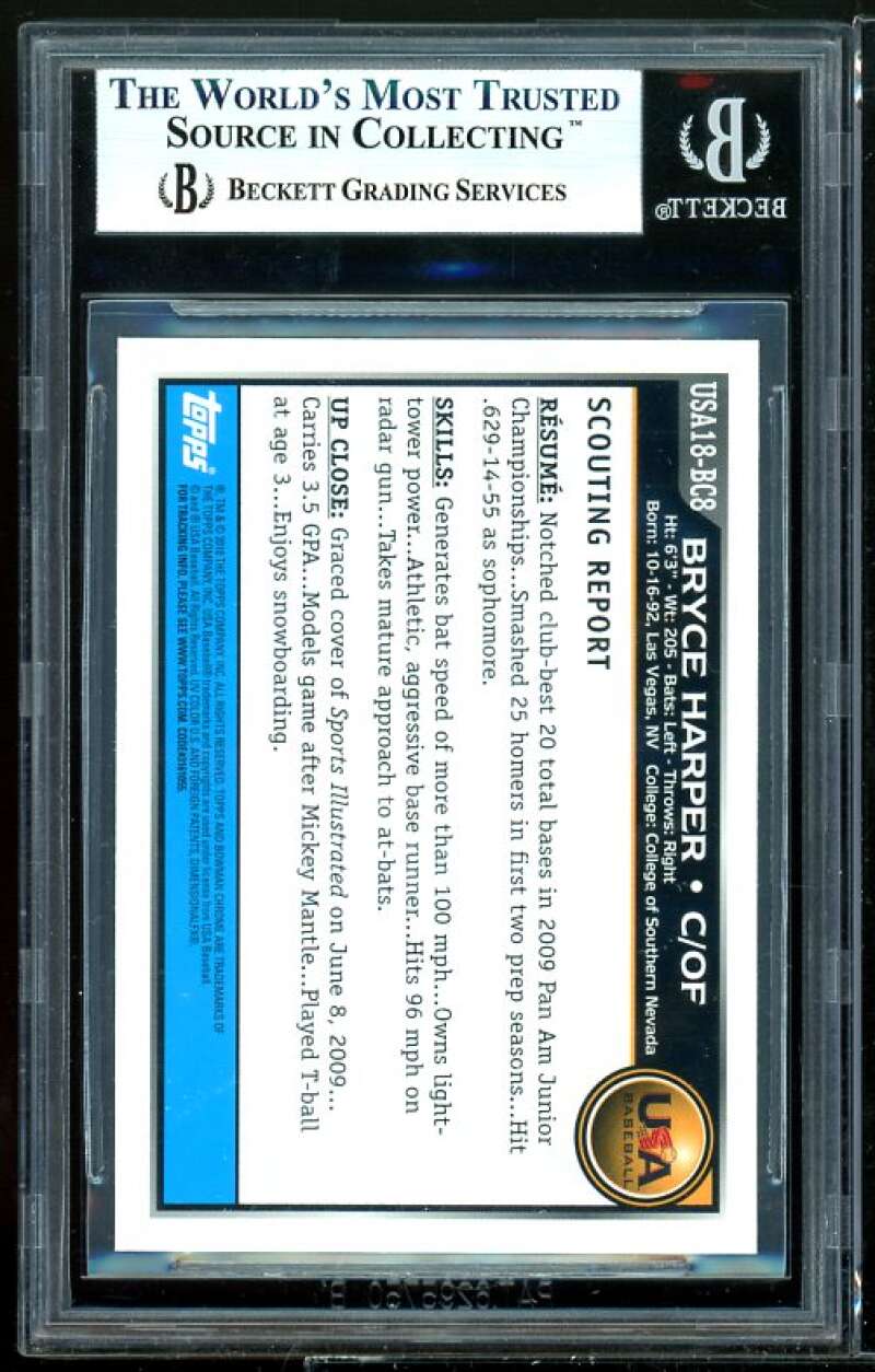 Bryce Harper Rookie Card 2010 Bowman Chrome 18U USA Baseball #USA18-BC8 BGS 9 Image 2