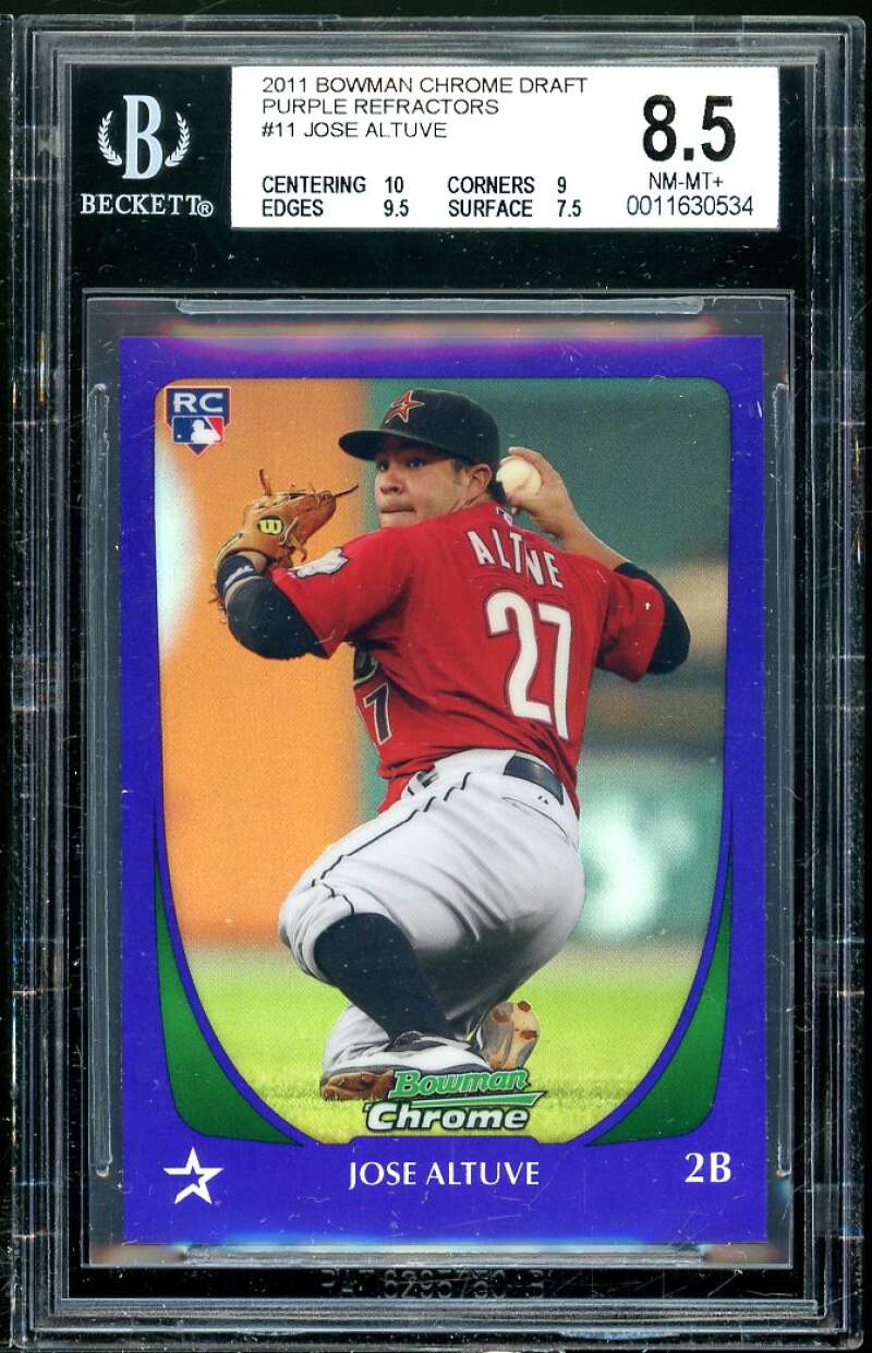 Jose Altuve Rookie Card 2011 Bowman Chrome Draft Purple Refractors #11 BGS 8.5 Image 1