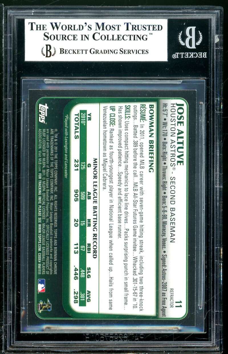 Jose Altuve Rookie Card 2011 Bowman Chrome Draft Purple Refractors #11 BGS 8.5 Image 2