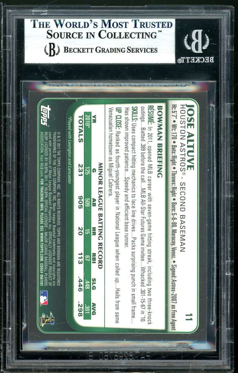 Jose Altuve Rookie Card 2011 Bowman Draft Gold #11 (pop 1) BGS 9 (9 9 8.5 9.5) Image 2