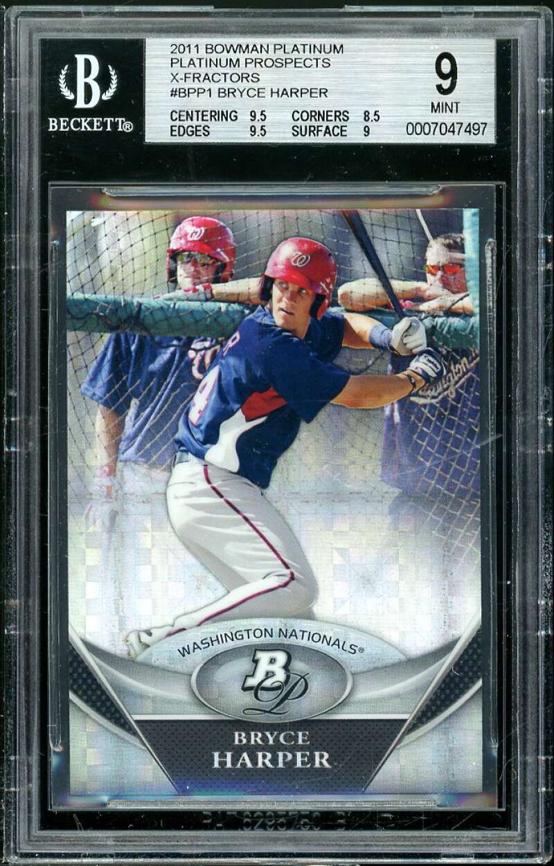 Bryce Harper Rookie Card 2011 Bowman Platinum Prospects X-Fractors #BPP1 BGS 9 Image 1