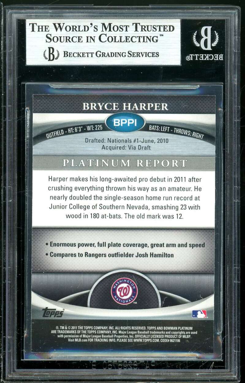 Bryce Harper Rookie Card 2011 Bowman Platinum Prospects X-Fractors #BPP1 BGS 9 Image 2