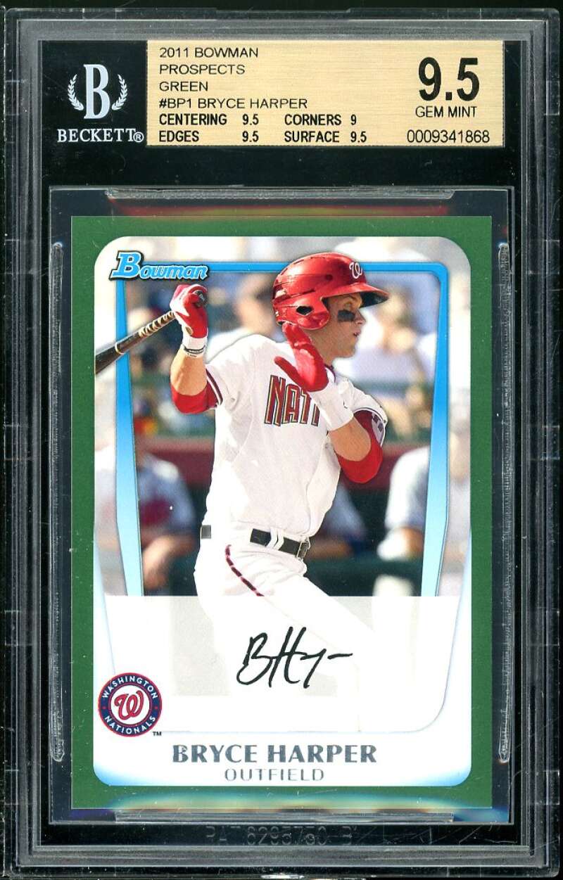 Bryce Harper Rookie 2011 Bowman Prospects Green #BP1 BGS 9.5 (9.5 9 9.5 9.5) Image 1