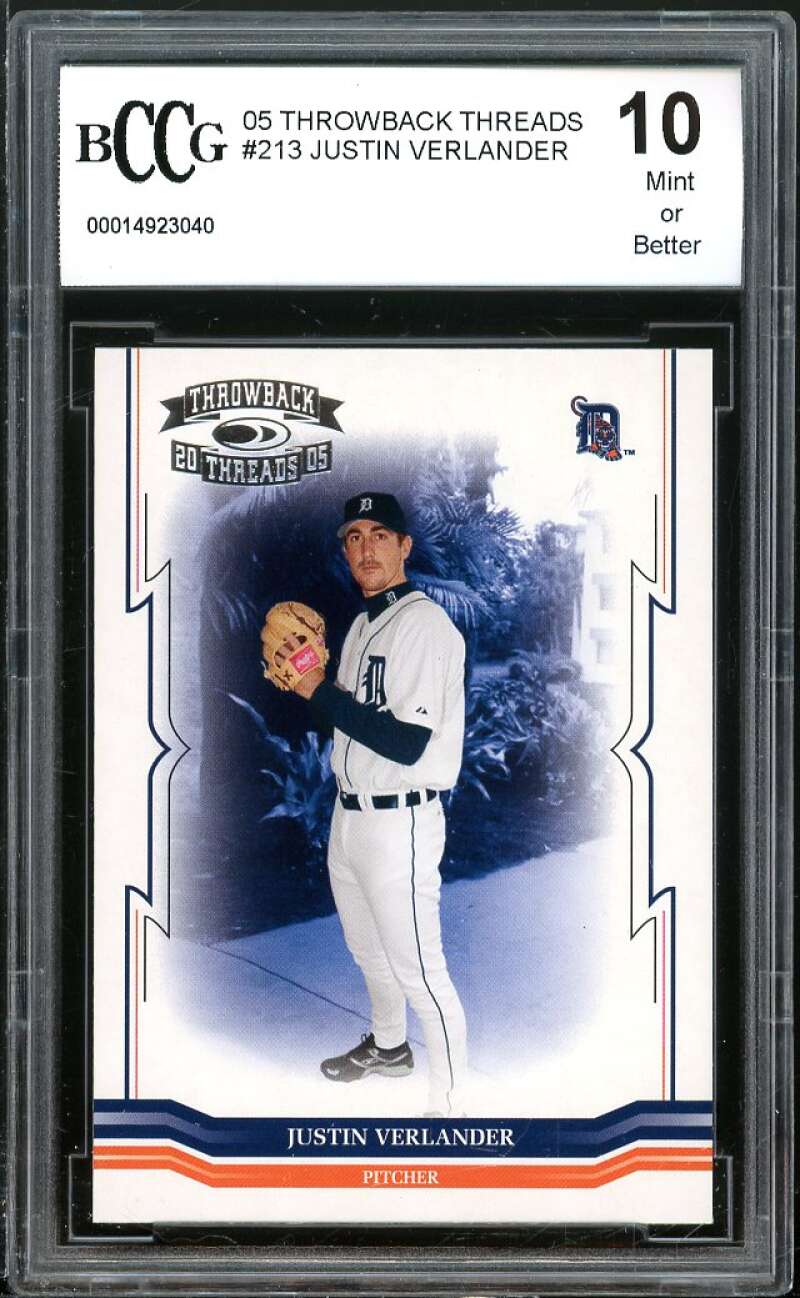 Justin Verlander Rookie Card 2005 Throwback Threads #213 BGS BCCG 10 Image 1