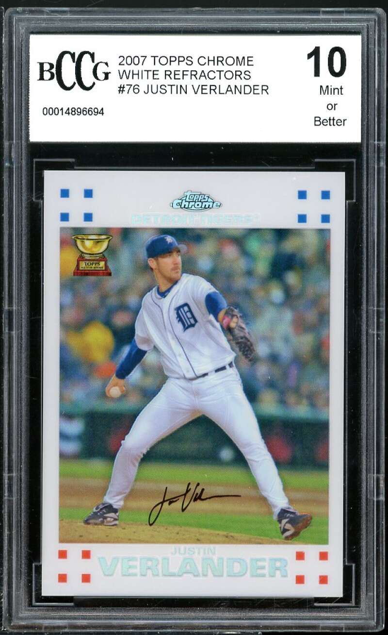 Justin Verlander Rookie Card 2007 Topps Chrome Refractors #76 BGS BCCG 10 Image 1