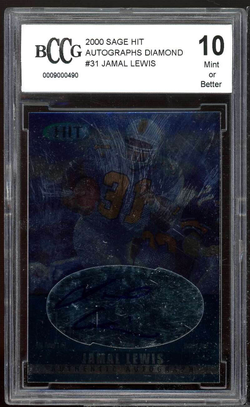 Jamal Lewis Rookie Card 2000 SAGE HIT Autographs Diamond #31 BGS BCCG 10 Image 1