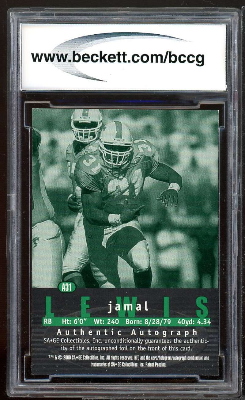 Jamal Lewis Rookie Card 2000 SAGE HIT Autographs Diamond #31 BGS BCCG 10 Image 2