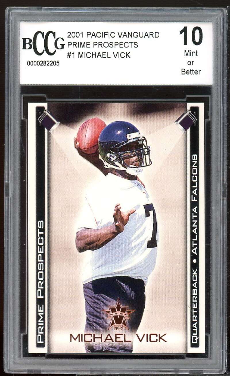 Michael Vick Rookie Card 2001 Pacific Vanguard Prime Prospects #1 BGS BCCG 10 Image 1