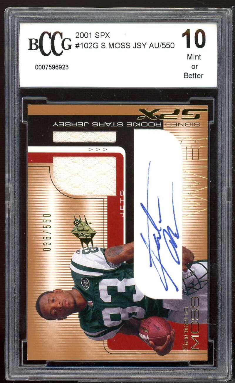 Santana Moss Rookie Card 2001 SPx Autograph #102G BGS BCCG 10 Image 1