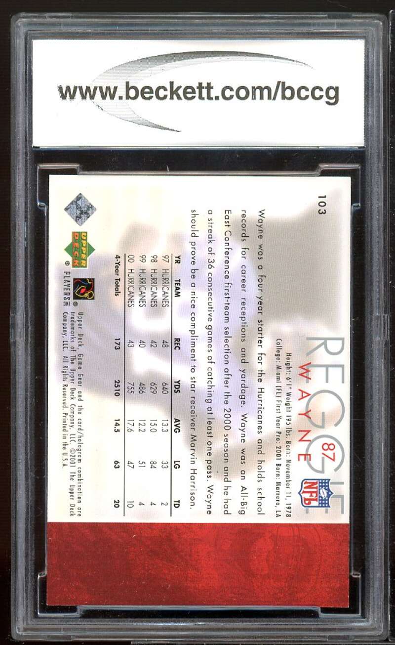 Reggie Wayne Rookie Card 2001 UD Game Gear #103 BGS BCCG 10 Image 2