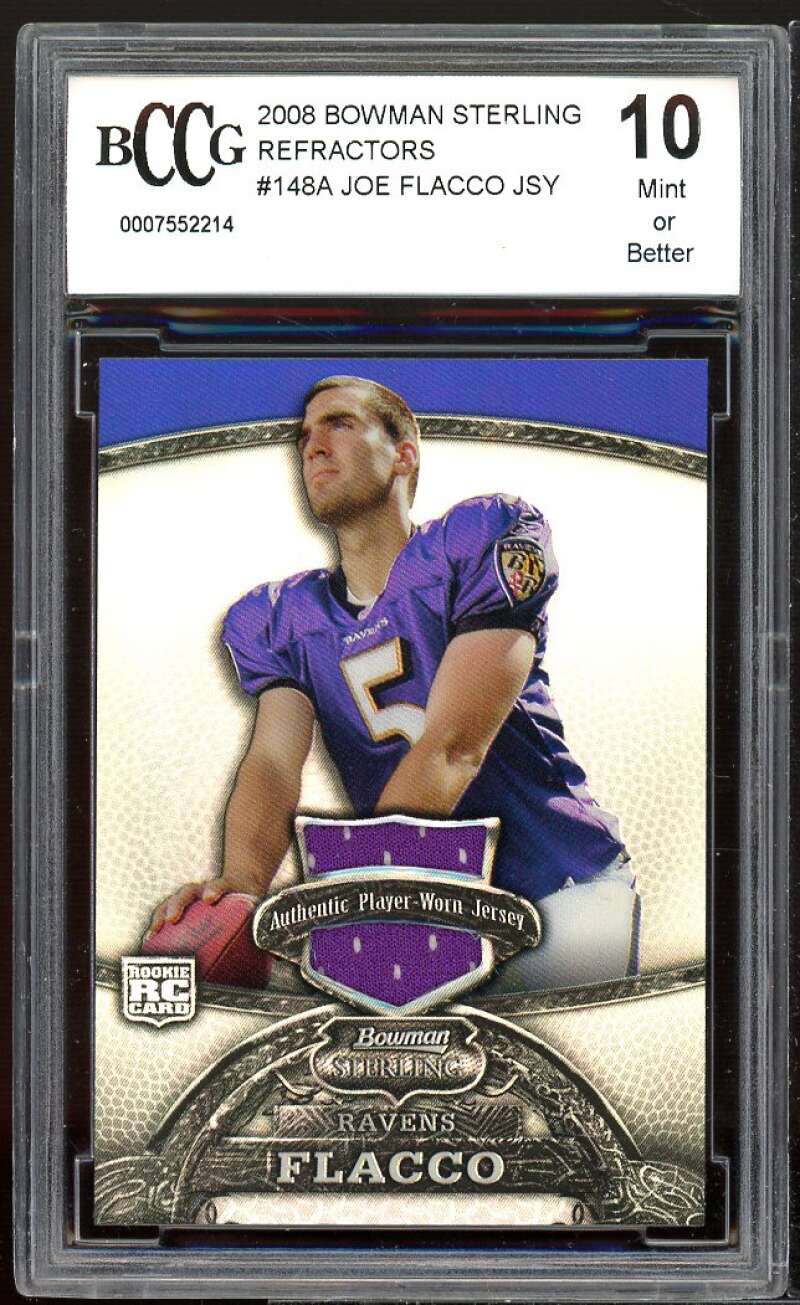 Joe Flacco Rookie Card 2008 Bowman Sterling Refractors Jersey #148 BGS BCCG 10 Image 1