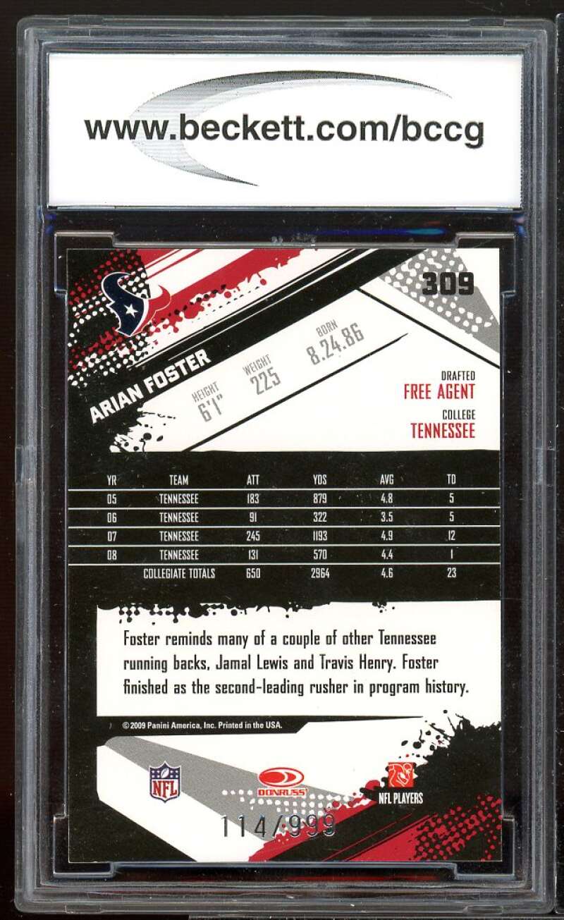 Arian Foster Rookie Card 2009 Score Inscriptions #309 BGS BCCG 10 Image 2