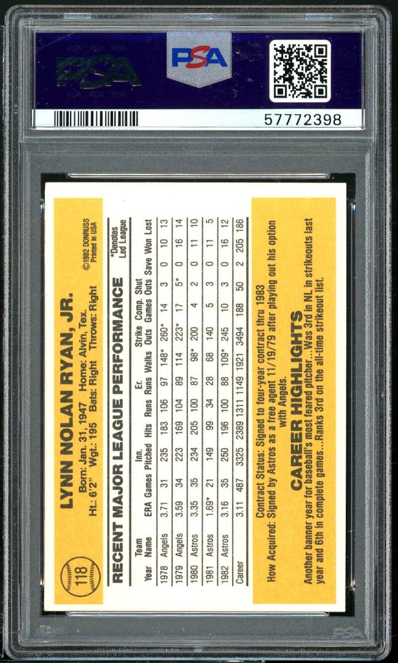 Nolan Ryan Card 1983 Donruss #118 PSA 8 Image 2