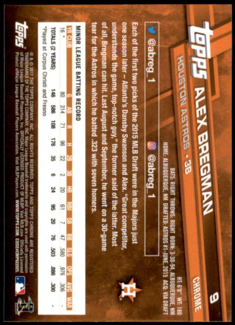 Alex Bregman Card 2017 Topps Chrome #9  Image 2