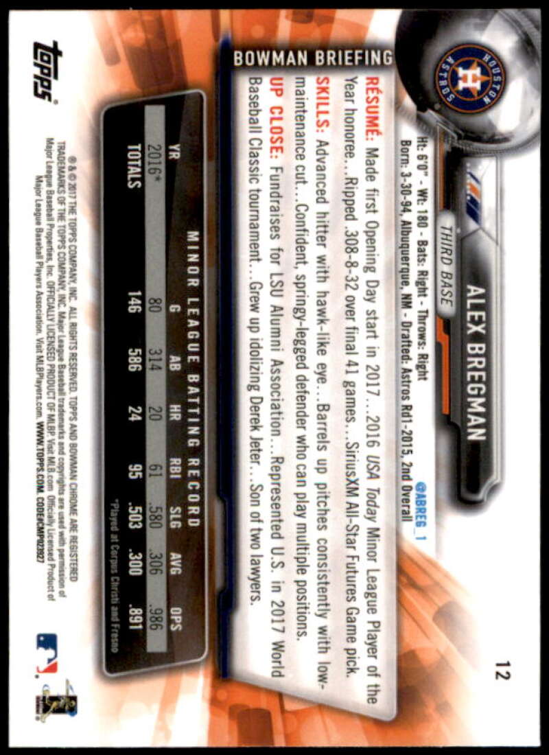 Alex Bregman Card 2017 Bowman Chrome #12  Image 2