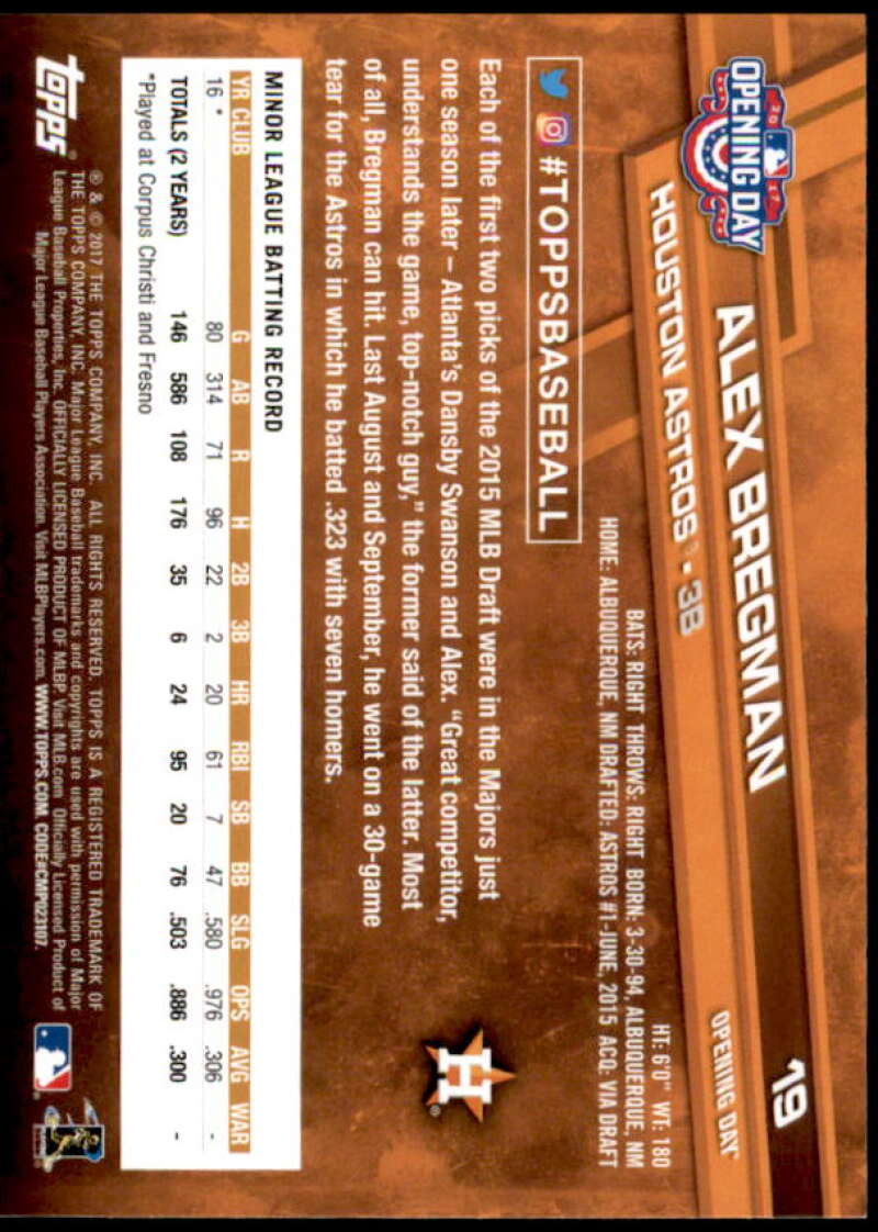 Alex Bregman Card 2017 Topps Opening Day #19  Image 2