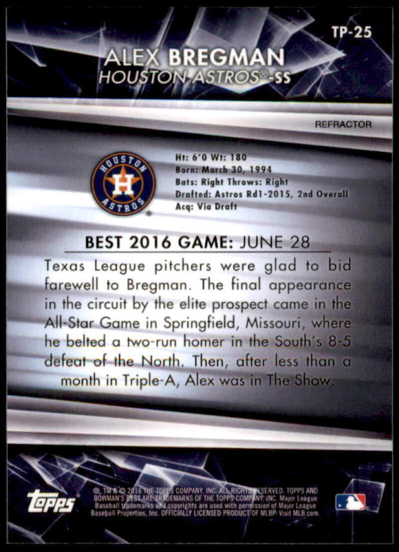 Alex Bregman Card 2016 Bowman's Best Top Prospects Refractors #TP25  Image 2