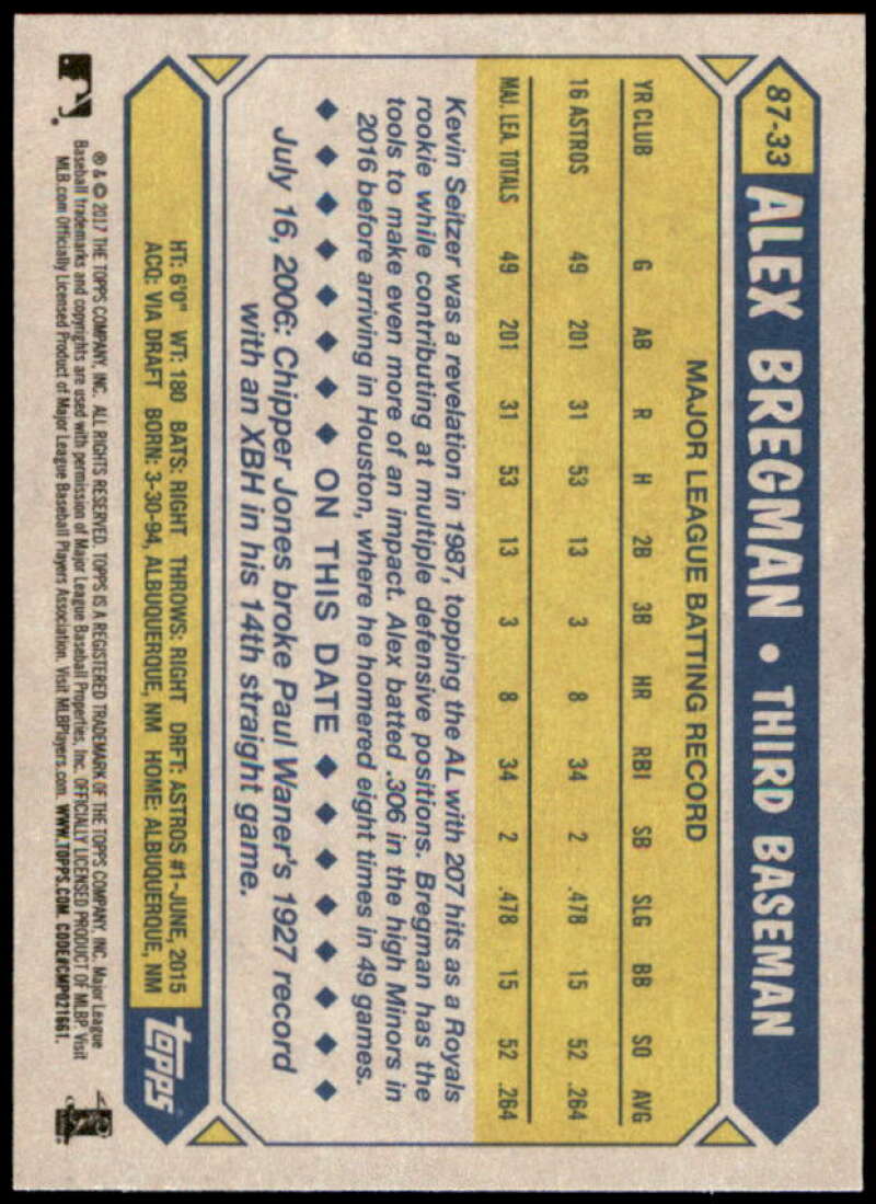 Alex Bregman Card 2017 Topps '87 Topps #87-33  Image 2