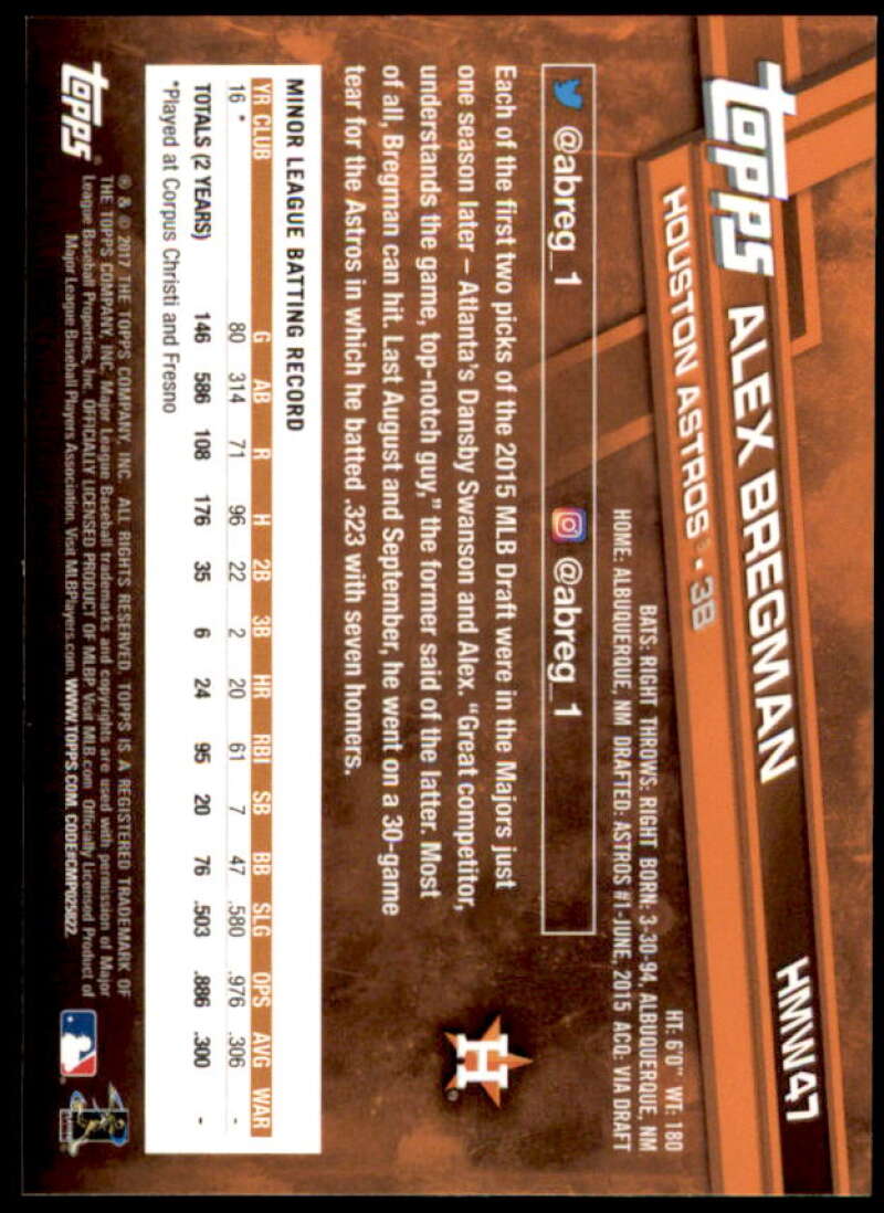 Alex Bregman Card 2017 Topps Walmart Holiday Snowflake #HMW47  Image 2