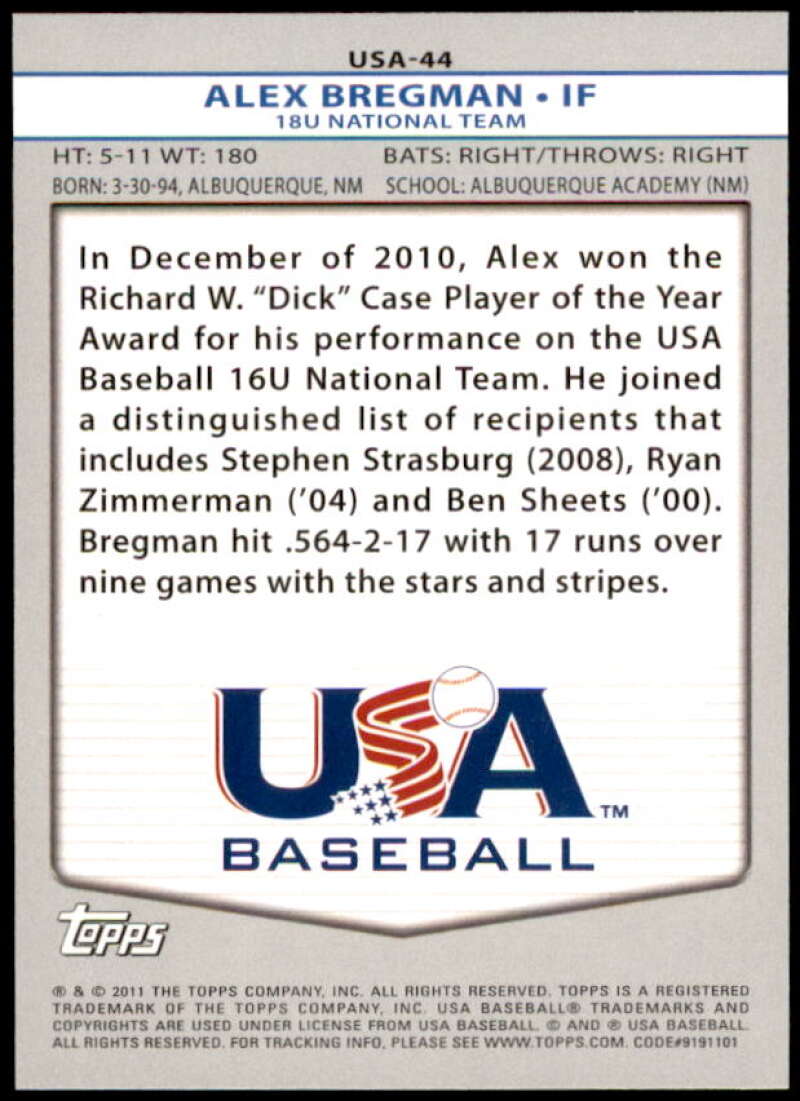 Alex Bregman Card 2011 USA Baseball #USA44  Image 2